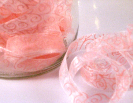 White with Pink Organdy Swirls Ribbon - Click Image to Close